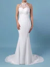 Trumpet/Mermaid Illusion Chiffon Sweep Train Wedding Dresses With Lace #UKM00023408