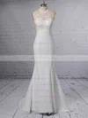 Trumpet/Mermaid Scoop Neck Chiffon Tulle Sweep Train Embroidered Wedding Dresses #UKM00023408