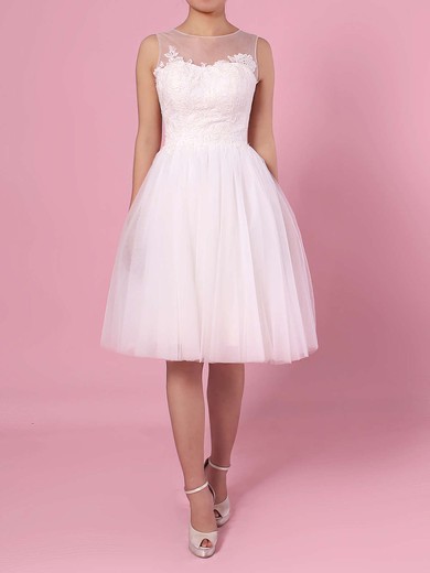 A-line Scoop Neck Tulle Knee-length Appliques Lace Wedding Dresses #UKM00023419