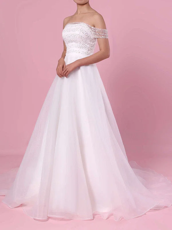 Ball Gown Off-the-shoulder Organza Sweep Train Wedding Dresses With Sequins #UKM00023423