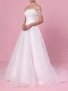 Ball Gown Off-the-shoulder Organza Sweep Train Wedding Dresses With Sequins #UKM00023423