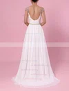 A-line V-neck Chiffon Sweep Train Beading Wedding Dresses #UKM00023441