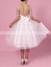 Princess Scoop Neck Tulle Tea-length Bow Wedding Dresses #UKM00023451