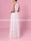 A-line Scoop Neck Tulle Floor-length Wedding Dresses #UKM00023455
