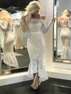 Trumpet/Mermaid Off-the-shoulder Lace Asymmetrical Sashes / Ribbons Prom Dresses #UKM020106450