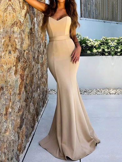 Mermaid Strapless Stretch Crepe Prom Dresses With Split #UKM020106452
