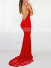 Lace Scoop Neck Trumpet/Mermaid Sweep Train Prom Dresses #UKM020106454
