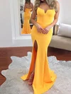 Elegant Trumpet/Mermaid Satin Straight Split Formal Dresses PT020106456