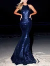 Trumpet/Mermaid Sweep Train Halter Sequined Prom Dresses #UKM020106464