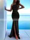Silk-like Satin Scoop Neck Trumpet/Mermaid Sweep Train Split Front Prom Dresses #UKM020106465