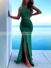 Silk-like Satin Scoop Neck Trumpet/Mermaid Sweep Train Split Front Prom Dresses #UKM020106465