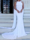 Trumpet/Mermaid Scoop Neck Lace Sweep Train Wedding Dresses #UKM00023468