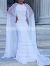 Lace Scoop Neck Trumpet/Mermaid Sweep Train Appliques Lace Wedding Dresses #UKM00023468
