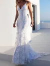 Trumpet/Mermaid V-neck Lace Sweep Train Wedding Dresses #UKM00023470