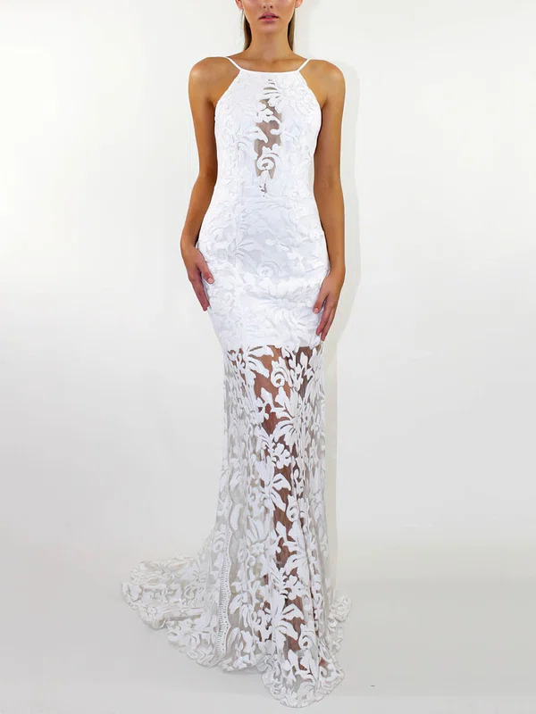 Trumpet/Mermaid Square Neckline Lace Sweep Train Wedding Dresses #UKM00023472
