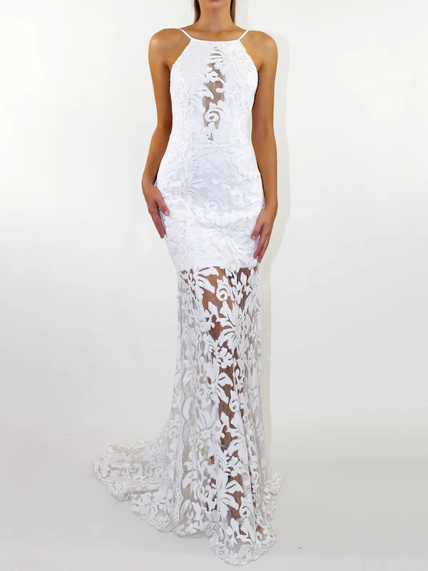 Trumpet/Mermaid Square Neckline Lace Sweep Train Wedding Dresses #UKM00023472