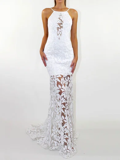 Trumpet/Mermaid Square Neckline Lace Sweep Train Wedding Dresses #UKM00023472