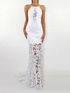 Trumpet/Mermaid Square Neckline Lace Sweep Train Wedding Dresses #UKM00023472