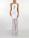 Lace Square Neckline Trumpet/Mermaid Sweep Train Wedding Dresses #UKM00023472