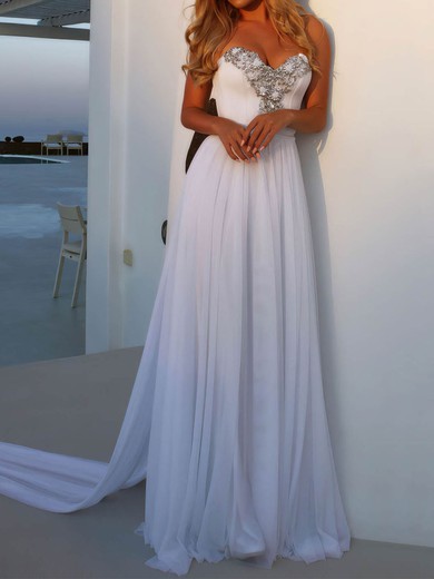 A-line Sweetheart Chiffon Watteau Train Wedding Dresses With Beading #UKM00023474