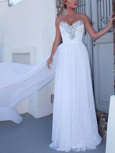 A-line Sweetheart Chiffon Watteau Train Wedding Dresses With Beading #UKM00023474