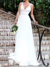 A-line V-neck Lace Sweep Train Wedding Dresses With Appliques Lace #UKM00023478