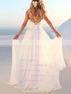 Lace V-neck A-line Sweep Train Appliques Lace Wedding Dresses #UKM00023478