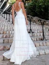 Lace V-neck A-line Sweep Train Appliques Lace Wedding Dresses #UKM00023478
