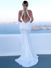 Trumpet/Mermaid High Neck Sequined Sweep Train Wedding Dresses #UKM00023480