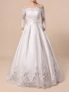 Ball Gown Off-the-shoulder Satin Floor-length Wedding Dresses With Pockets #UKM00023376