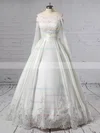 Lace Satin Off-the-shoulder Ball Gown Floor-length Beading Wedding Dresses #UKM00023376