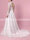Satin Tulle V-neck Ball Gown Sweep Train Appliques Lace Wedding Dresses #UKM00023383