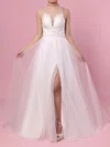 Ball Gown Illusion Tulle Sweep Train Wedding Dresses With Split Front #UKM00023384