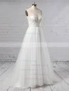 Tulle Scoop Neck A-line Sweep Train Beading Wedding Dresses #UKM00023384
