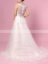 Tulle V-neck Princess Sweep Train Beading Wedding Dresses #UKM00023386