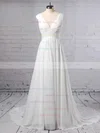 Chiffon V-neck A-line Sweep Train Beading Wedding Dresses #UKM00023396