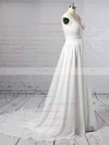 Chiffon V-neck A-line Sweep Train Beading Wedding Dresses #UKM00023396