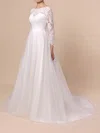 Ball Gown Illusion Lace Tulle Sweep Train Wedding Dresses With Appliques Lace #UKM00023402
