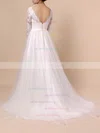 Lace Tulle Scoop Neck A-line Sweep Train Appliques Lace Wedding Dresses #UKM00023402