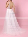 Tulle V-neck Princess Sweep Train Beading Wedding Dresses #UKM00023406