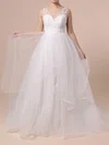 Ball Gown V-neck Tulle Sweep Train Wedding Dresses With Cascading Ruffles #UKM00023422