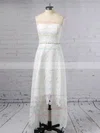 Lace Strapless A-line Asymmetrical Sashes / Ribbons Wedding Dresses #UKM00023425