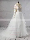 Organza Tulle V-neck Ball Gown Sweep Train Cascading Ruffles Wedding Dresses #UKM00023436