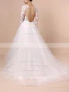 Organza Tulle V-neck Ball Gown Sweep Train Cascading Ruffles Wedding Dresses #UKM00023436
