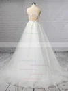 Tulle V-neck Ball Gown Sweep Train Appliques Lace Wedding Dresses #UKM00023438