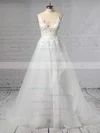 Tulle V-neck Ball Gown Sweep Train Appliques Lace Wedding Dresses #UKM00023438