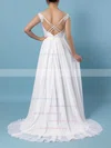 Chiffon Tulle Scoop Neck A-line Sweep Train Lace Wedding Dresses #UKM00023440