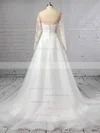 Organza Tulle Scoop Neck A-line Sweep Train Appliques Lace Wedding Dresses #UKM00023444