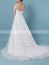 Organza Tulle Scoop Neck A-line Sweep Train Appliques Lace Wedding Dresses #UKM00023444