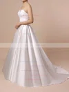 Lace Satin Scalloped Neck Ball Gown Sweep Train Sashes / Ribbons Wedding Dresses #UKM00023446